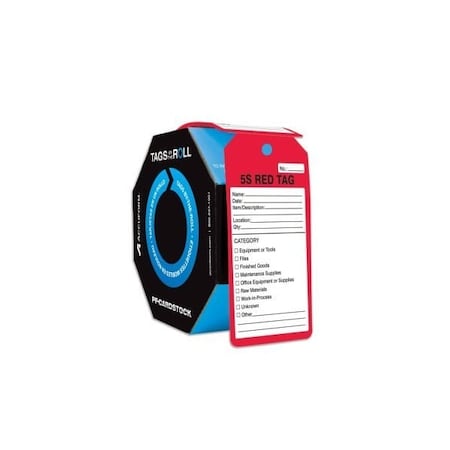 Accuform Tags By-The-Roll, 5S Red Tag, PF-Cardstock, 100/Rl TAR162